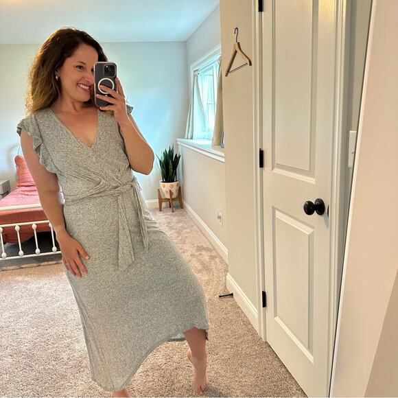 Rebecca Taylor Gray Flax Belted Maxi Dress Medium - Picture 4 of 11